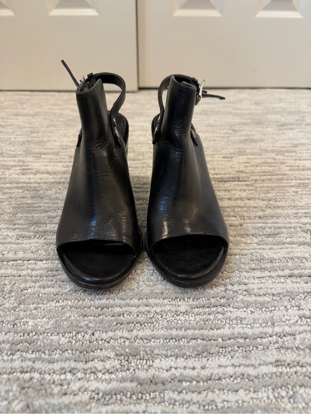 rag & bone Black Peep-Toe Ankle Strap Block Heel Sandals